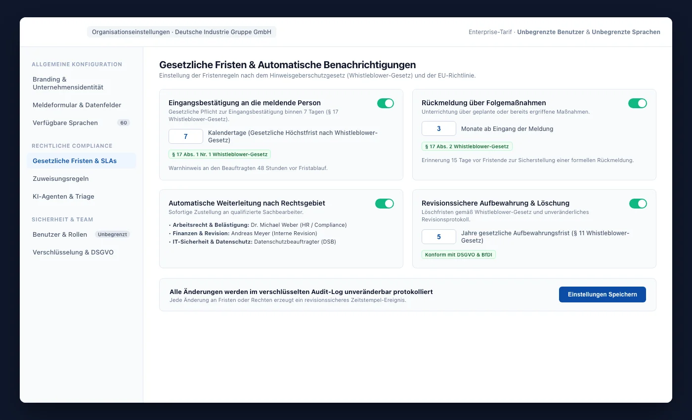 UNOVOX-Einstellungen für Nutzer, Fallzuweisung und Kanalkonfiguration