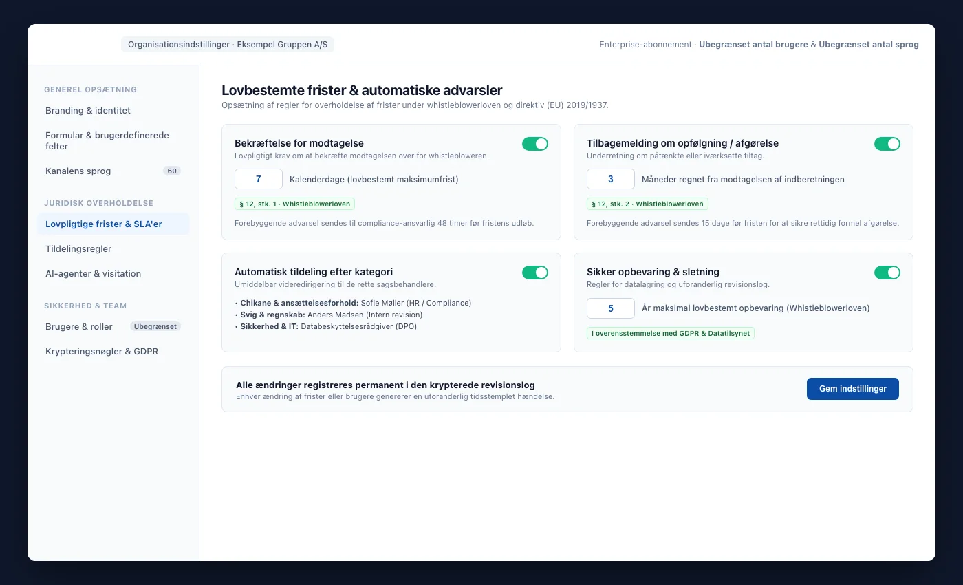 UNOVOX-indstillinger til brugerstyring, sagstildeling og kanalkonfiguration