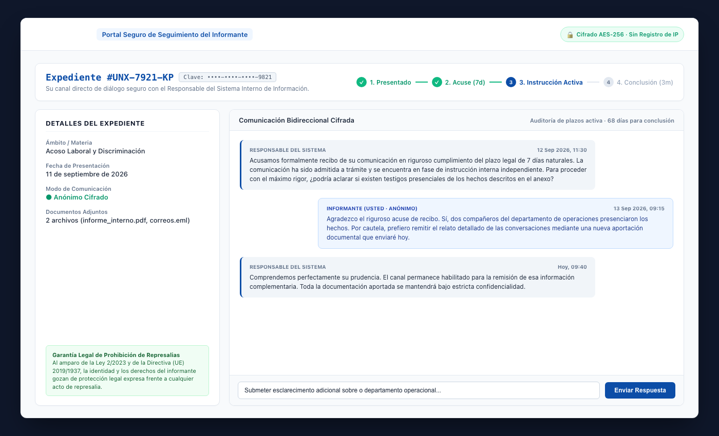 Página de UNOVOX donde el informante introduce el código para seguir la denuncia