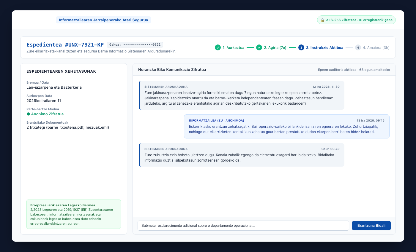 UNOVOXen orria, salatzaileak kodea sartzen du salaketaren jarraipena egiteko