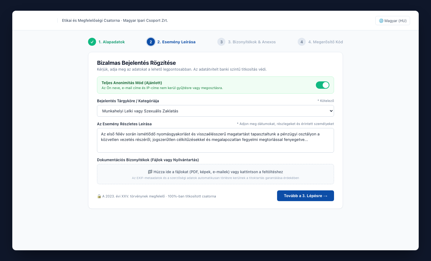 UNOVOX nyilvános űrlapja bejelentéshez négy lépésben