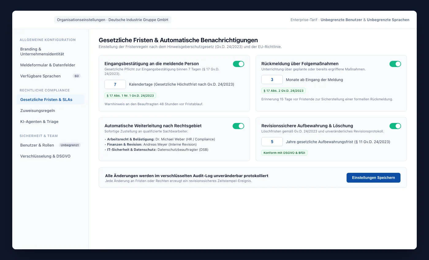 UNOVOX-Einstellungen für Nutzer, Fallzuweisung und Kanalkonfiguration