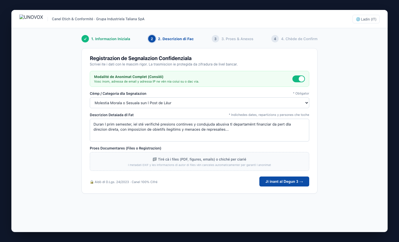 Formuler publich UNOVOX por envier na segnalazion an cater fases