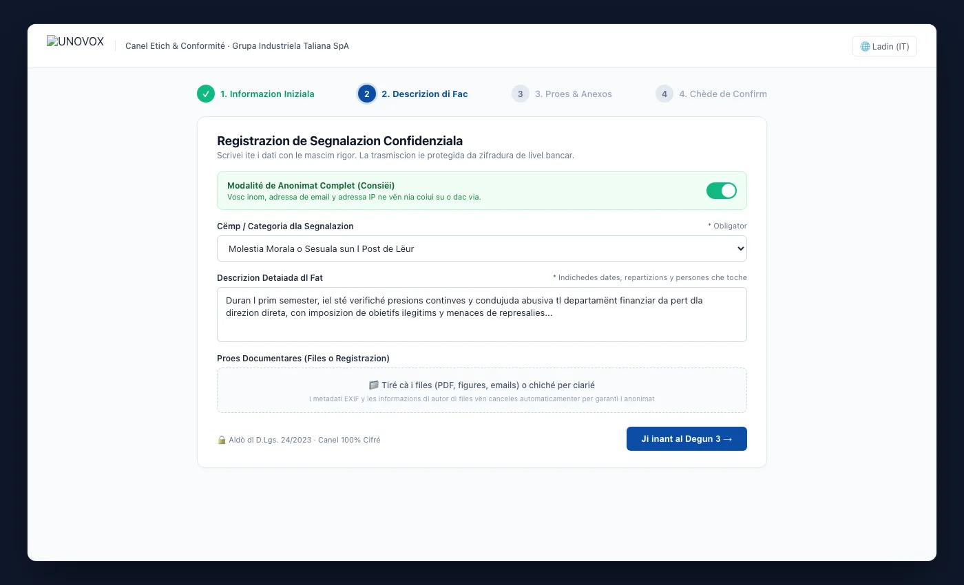 Formuler publich de segnalazion UNOVOX an cater fases