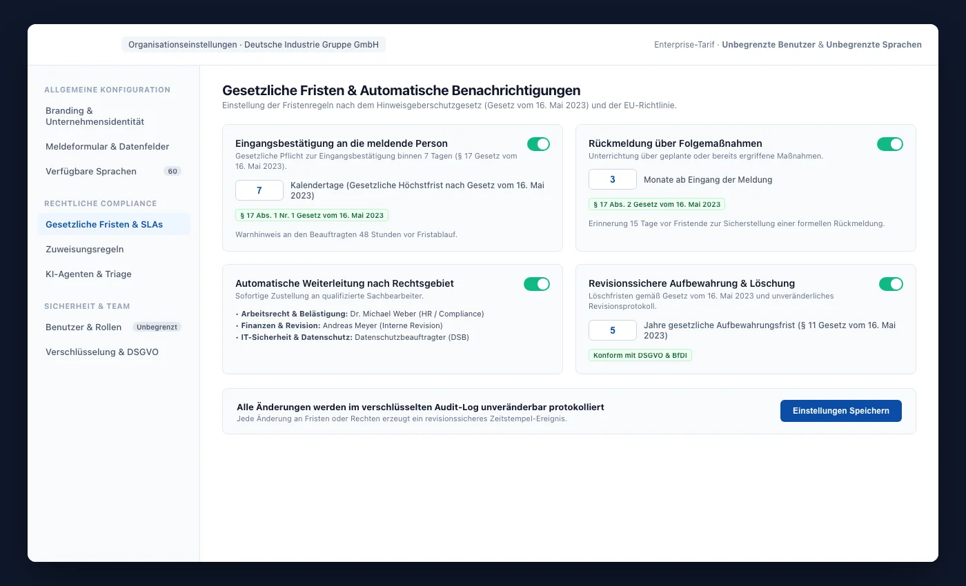 UNOVOX-Einstellungen für Nutzer, Fallzuweisung und Kanalkonfiguration