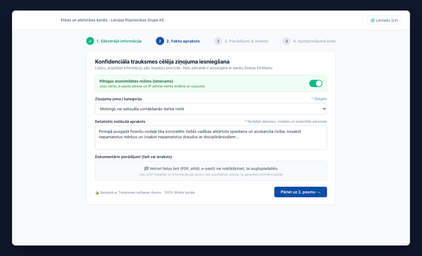 Publiska UNOVOX veidlapa trauksmes celšanai četros soļos