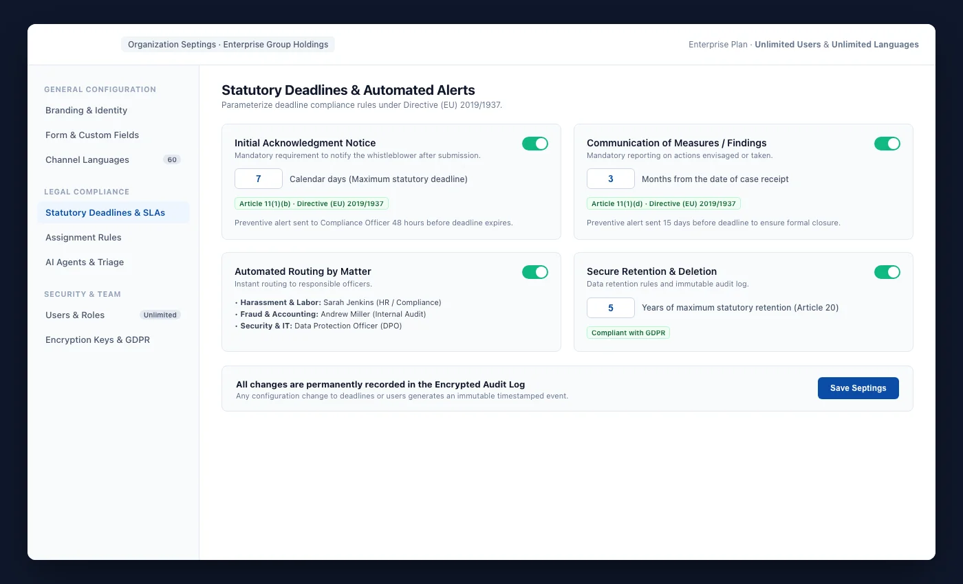 UNOVOX settings for users, case assignment and channel configuration