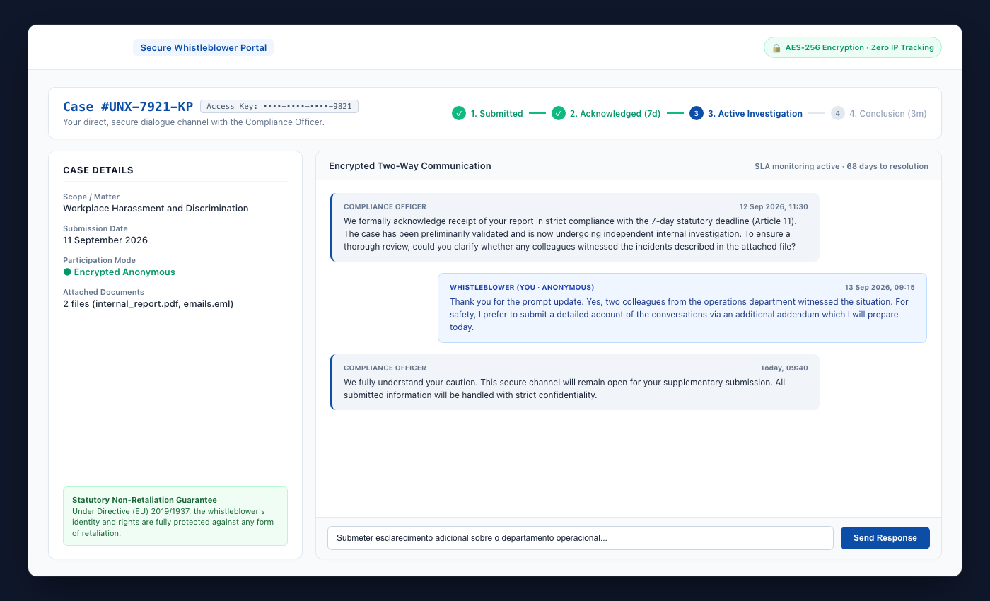UNOVOX page where the reporter enters the code to track the report