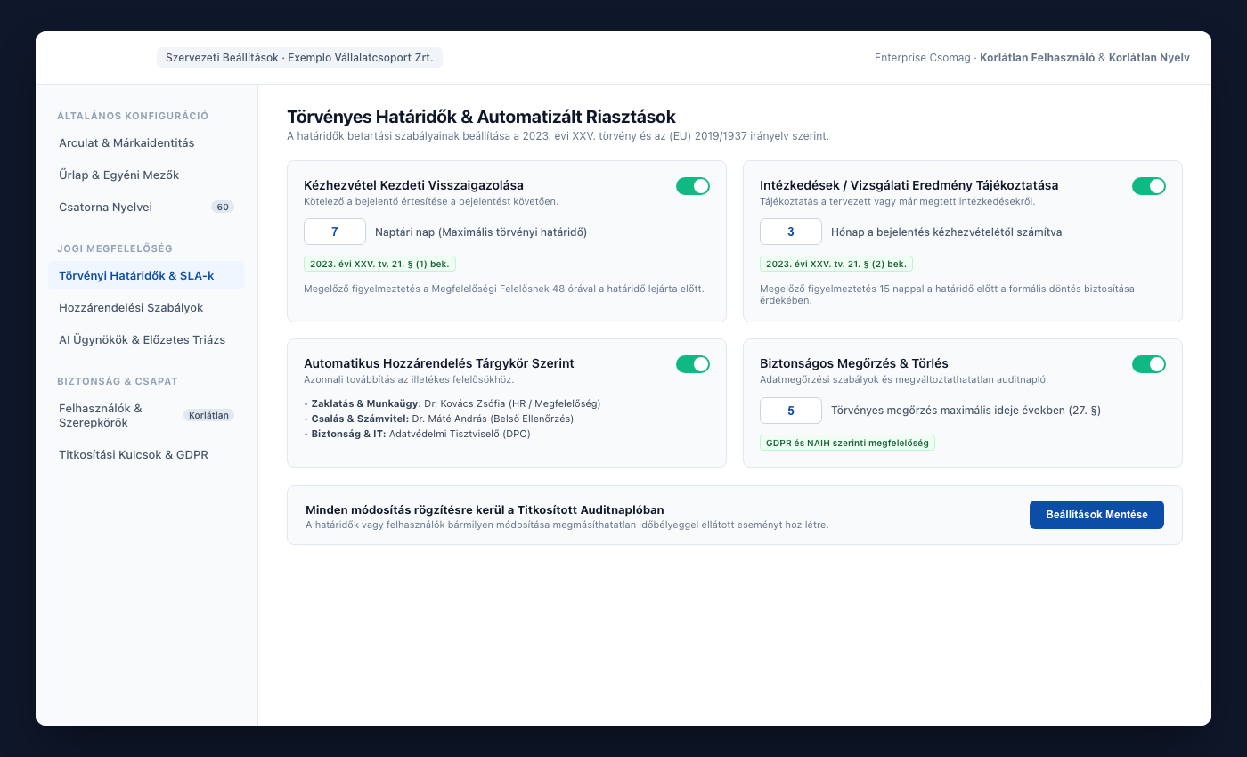 UNOVOX beállítások felhasználókkal, kategóriákkal, szervezeti egységekkel, határidőkkel és nyelvekkel