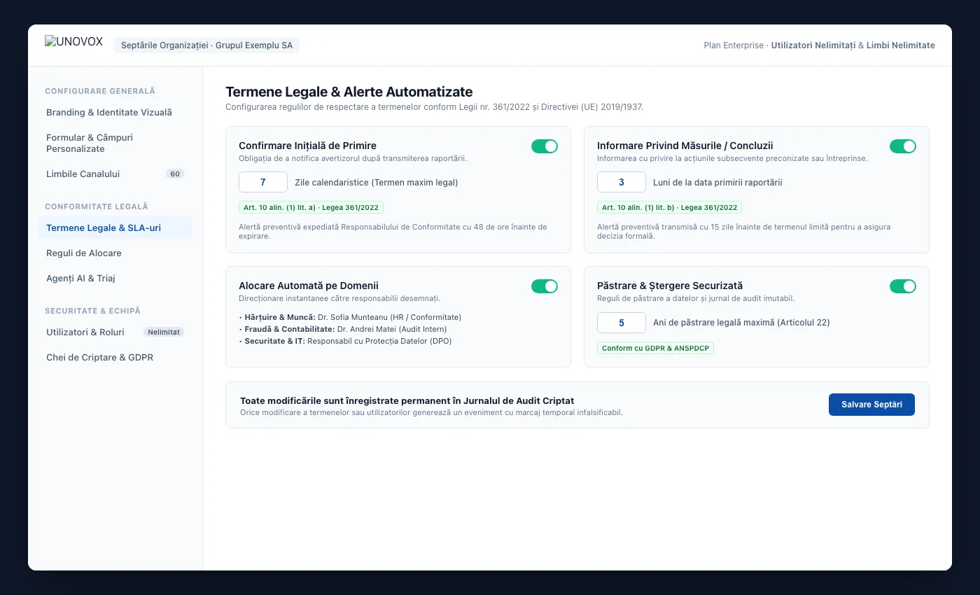 Configurarea UNOVOX a canalului și gestionării cazurilor