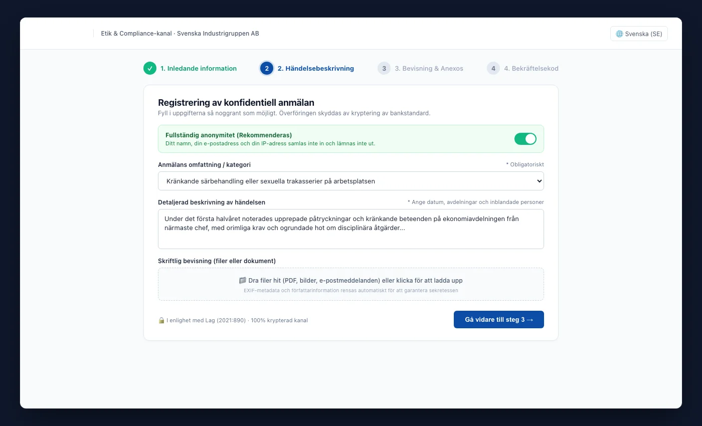 UNOVOX publika rapportformulär i fyra steg